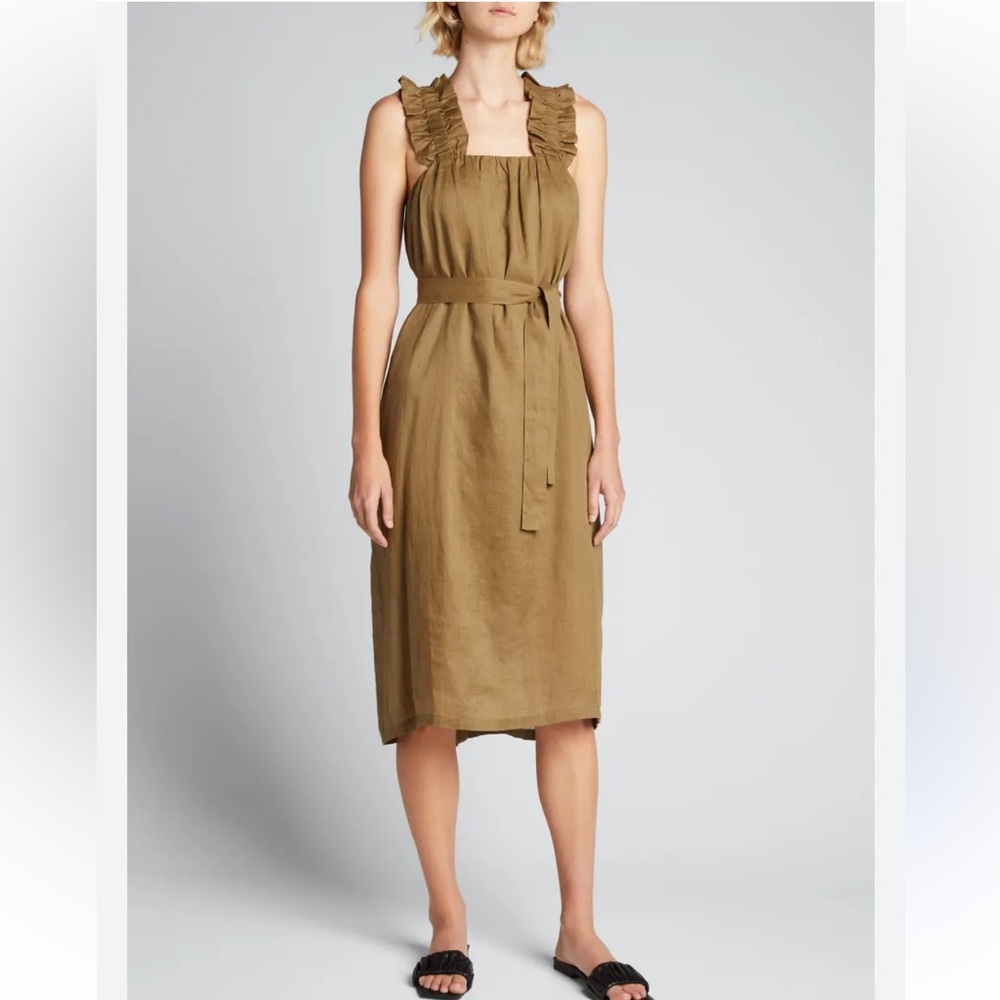 FRAME Ruffle-Strap Belted Midi Dress